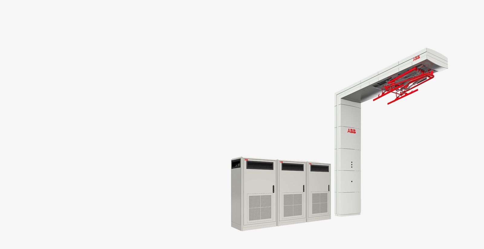 ABB E-mobility panto-down pole with three HVC150 power cabinets
